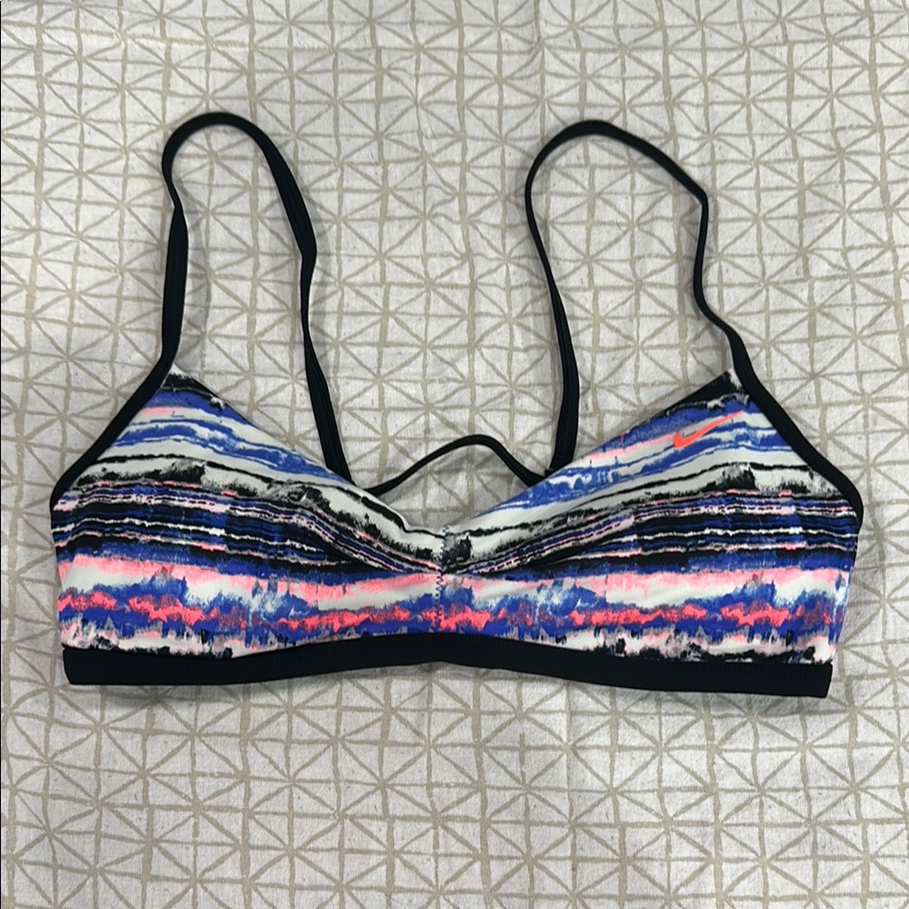 Nike Women's Blue and Pink Striped Bikini Top